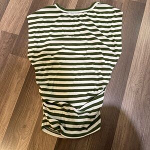 Michael Stars Green and White Striped ruched waist sleeveless shirt XS